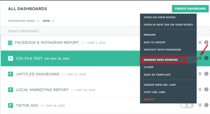 How to create a dashboard using a CSV file